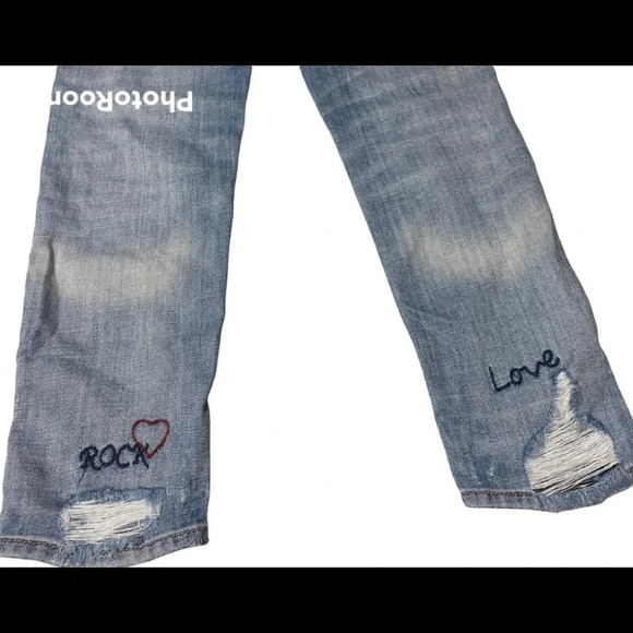 American Eagle Outfitters Vintage Hi Rise Distressed Embroidered Jean Sz 00 S - Picture 11 of 12